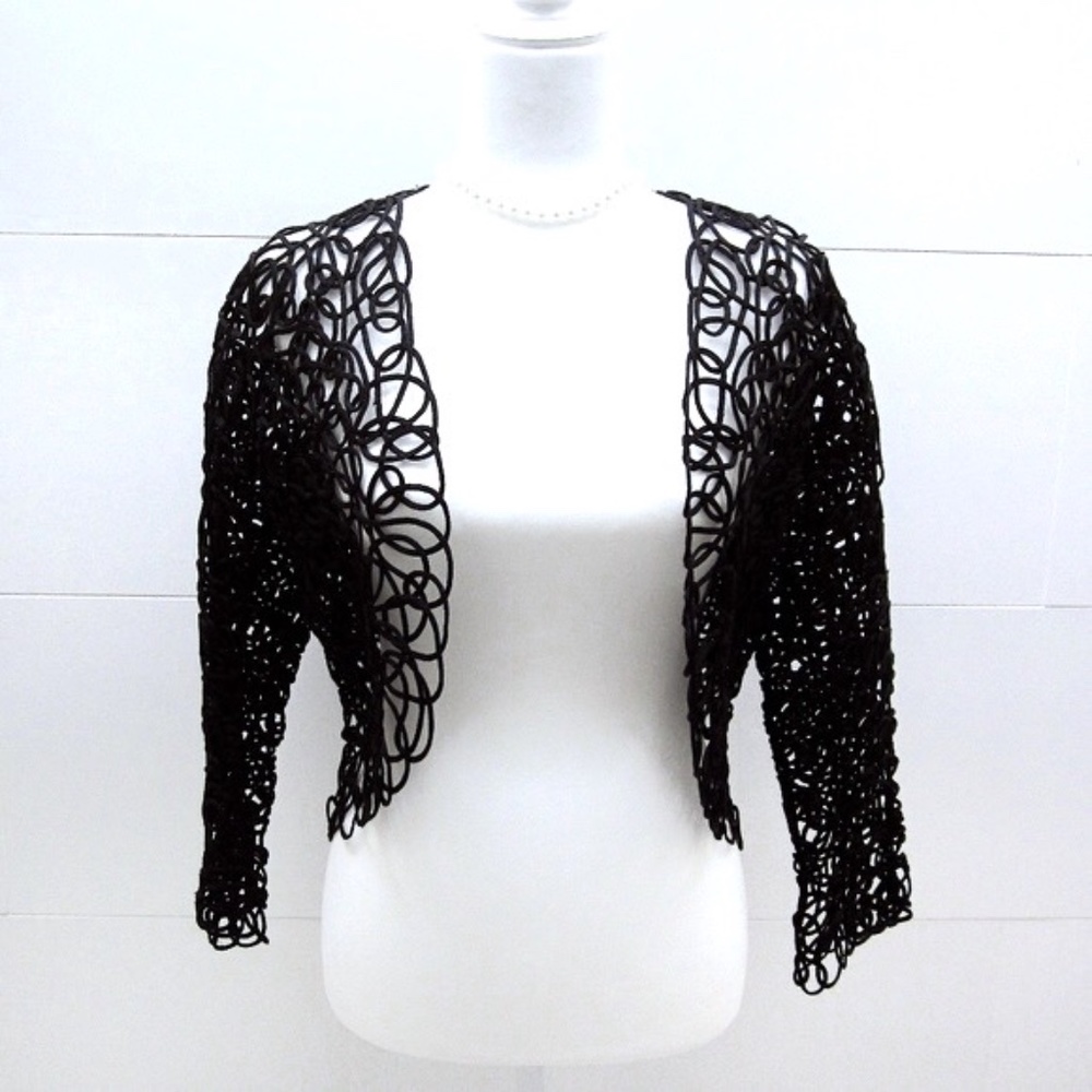 Thierry Mugler Black Crochet Shrug top Bolero Sz S